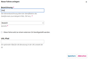 Dialgofenster Neue Fahne anlegen